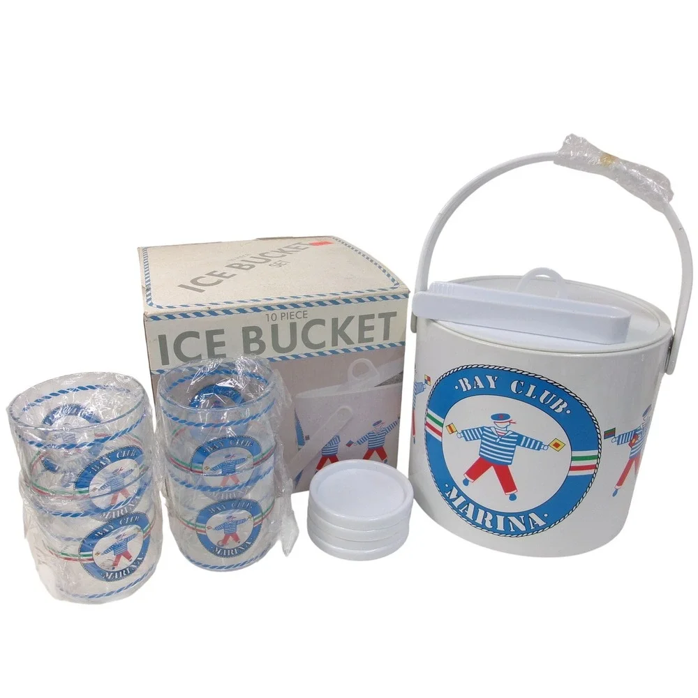 Vintage Bay Club Marina 10 Piece Ice Bucket Set Nautical Sailor Barware NOS